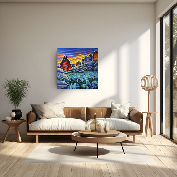 Forget Me Nots by Adam Young hung in a bright living room