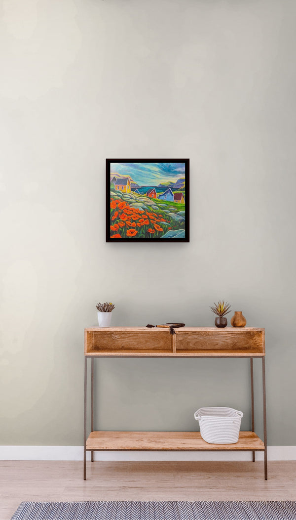 Patch of Poppies by Adam Young above a console table in a hallway