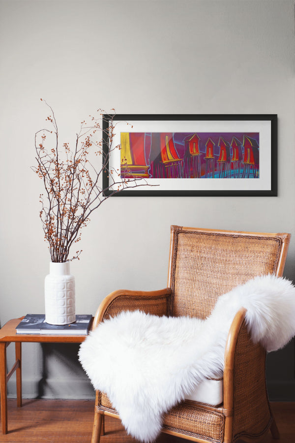 A Gathering framed paper print shown in a room setting