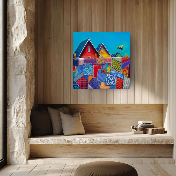 Bee and Quilt canvas shown in a room setting (2)