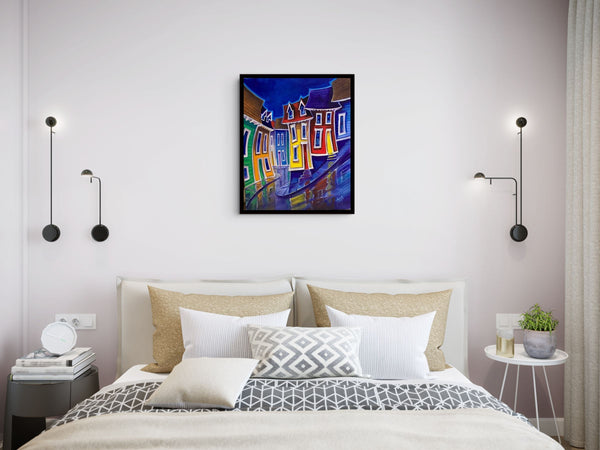 A Colourful Rain #2 canvas shown in a room setting